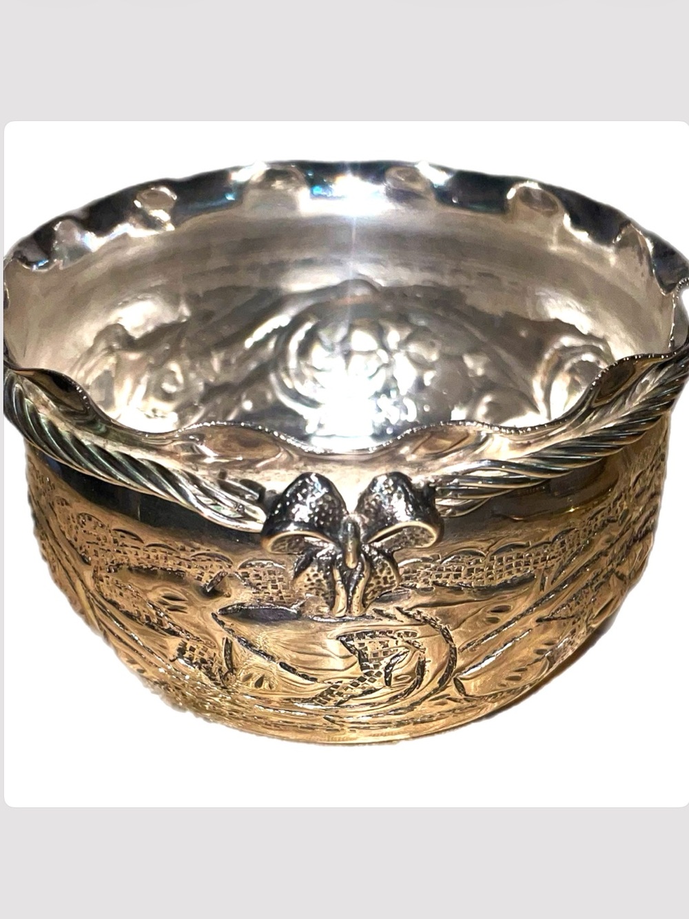 Antique Chinese Export Silver Dragon Bowl Wang Hing Artisan Mark Qing Dynasty📝